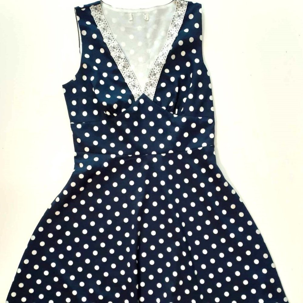 Polka dot navy blue dress